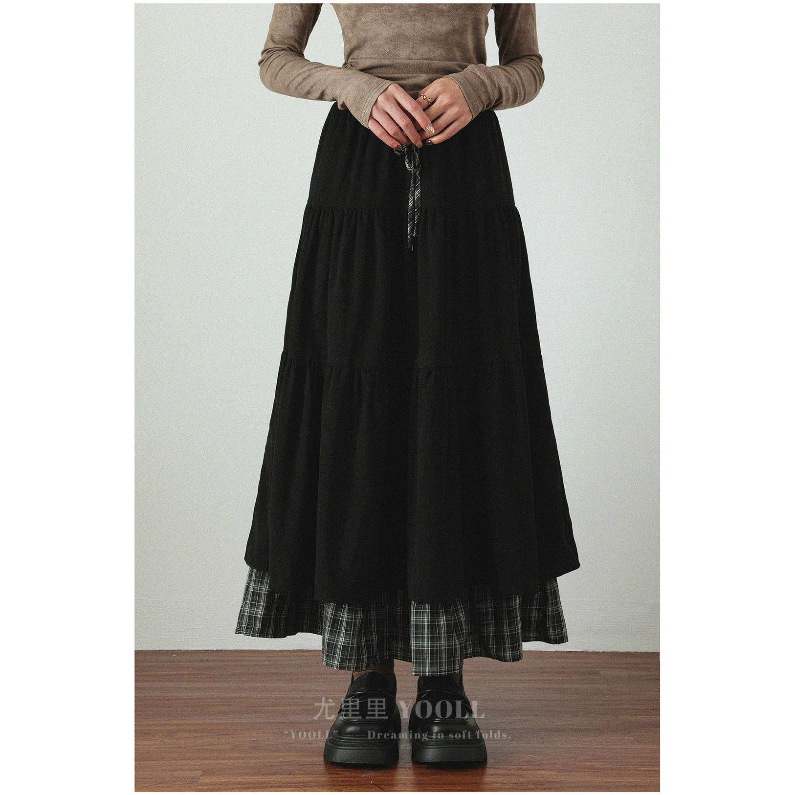 大码半身裙秋冬季胖MM高腰显瘦气质裙设计感双层荷叶边半身长裙子,女装/女士精品,大码半身裙,淘宝优惠券,粉丝福利购,淘宝优惠卷