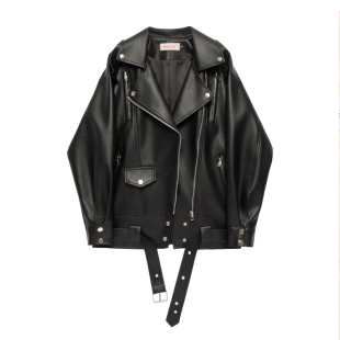 机车BF风皮衣外套夹克 韩版 黑色中长款 皮衣外套2025春秋款