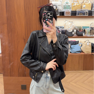 PU夹克外套 百搭时尚 黑色皮衣2025新款 小个子翻领宽松简约经典