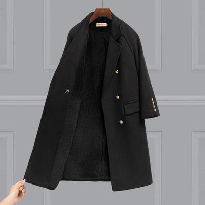 高级赫本风黑色大衣中长款