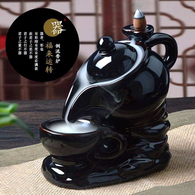 超大号茶壶造型倒流香炉瀑布流云客厅陶瓷摆件高山流水创意沉香炉