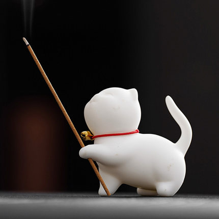 小猫咪家用陶瓷可爱茶宠香薰炉软萌治愈笔架室内线香插檀香道摆件