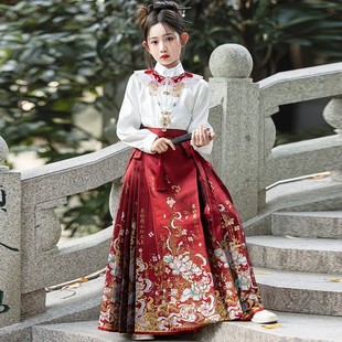 印花长裙秋冬款 2025新款 明制唐装 儿童汉服国风中式 女童马面裙套装