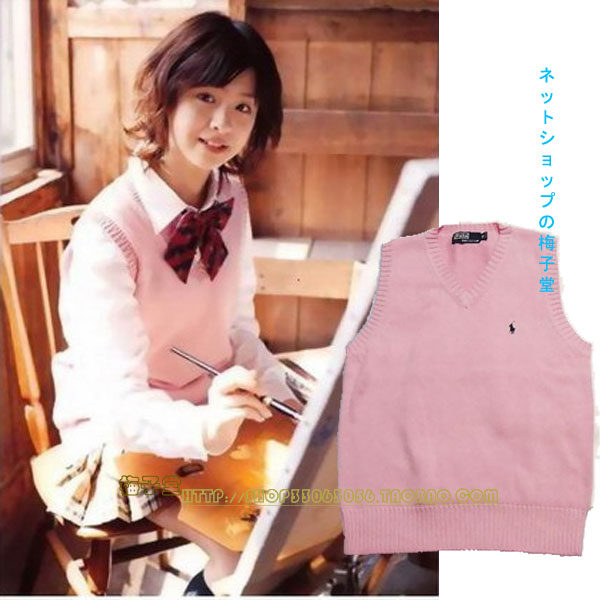 日本校服V领校服背心JK/DK粉色纯棉班服校服表演合唱学生装POLO