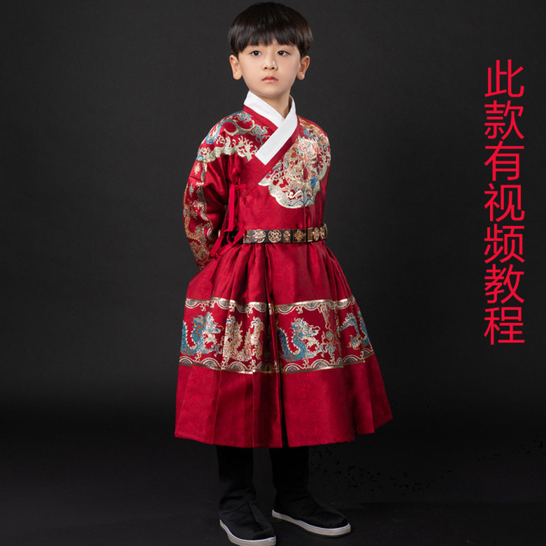 改良汉服男童装曳撒中国风儿童汉服女童飞鱼服男孩裁剪图纸样板型