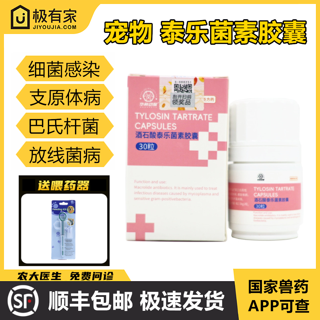 宠物酒石酸泰乐菌素胶囊消炎药细菌感染支原体巴氏杆菌呼吸道感染