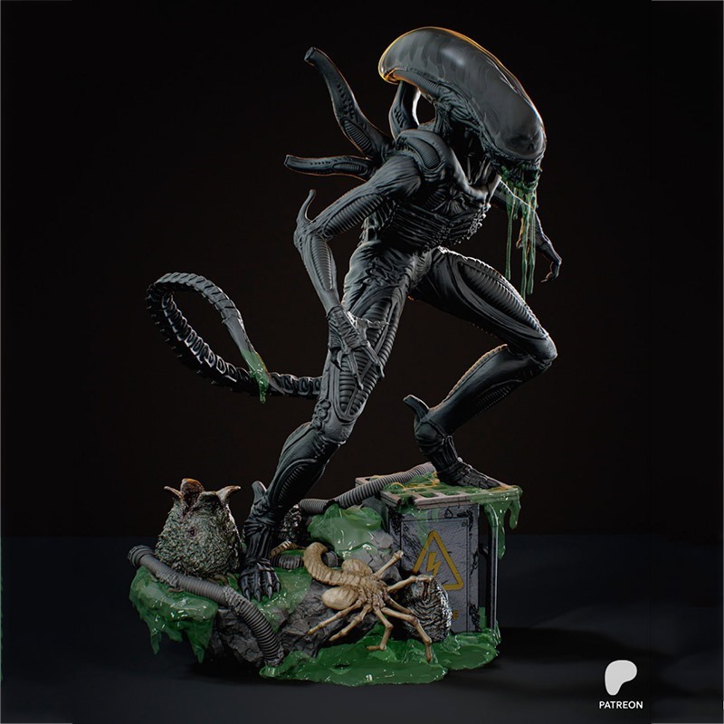 异形Alien系列外星生物加胸像3D打印模型STL文件素材高精度