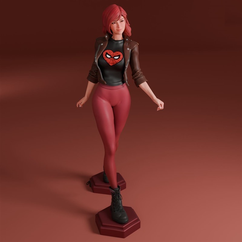 漫威经典红发蜘蛛侠玛丽·简·沃森3D打印模型STL文件素材高精度