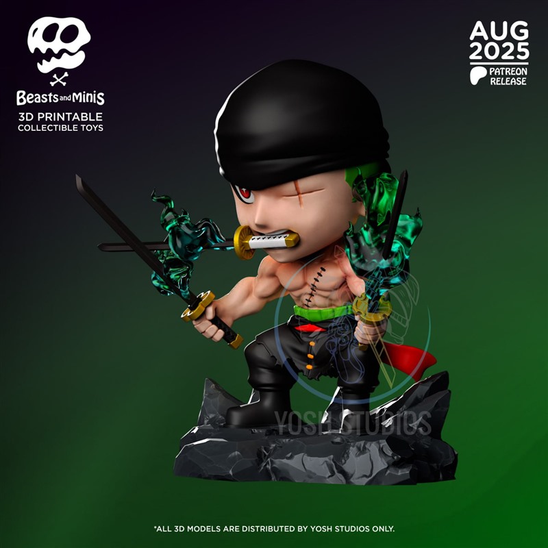 海贼王罗罗诺亚索隆迷你Q版3D打印模型STL文件素材高精度