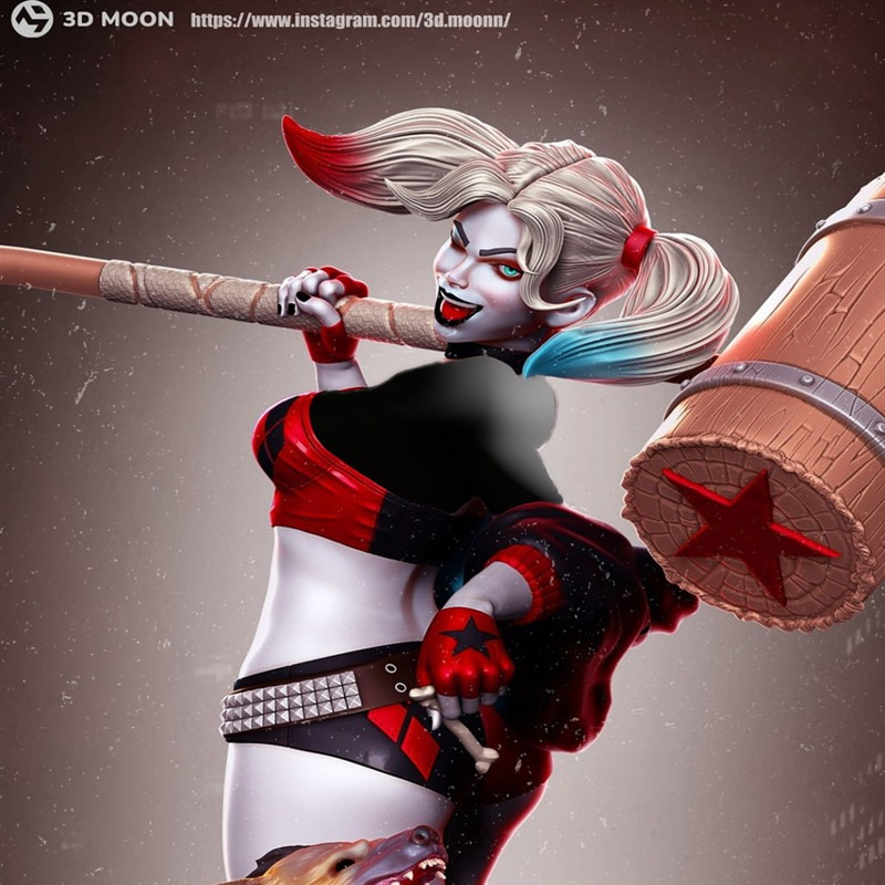 DC小丑女哈莉奎茵Harley Quinn加宠物鬣狗3D打印模型STL文件素材