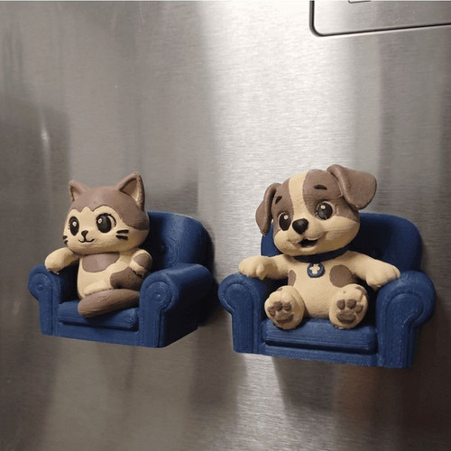 坐扶手椅的可爱猫狗3D打印模型STL文件素材高精度