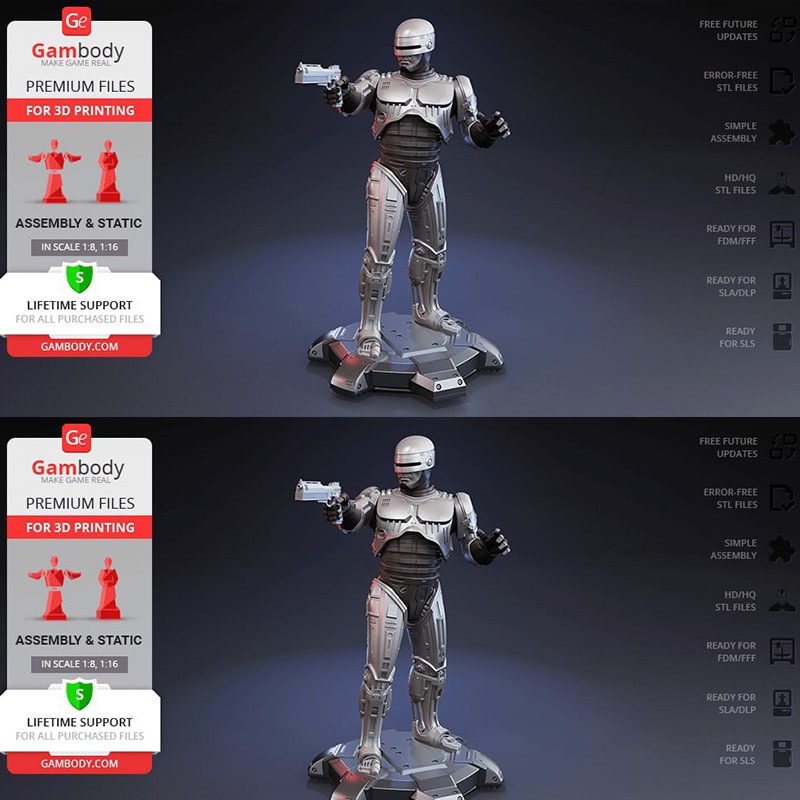 1987版机械战警雕像光固化3D打印模型STL文件素材高精度已分体