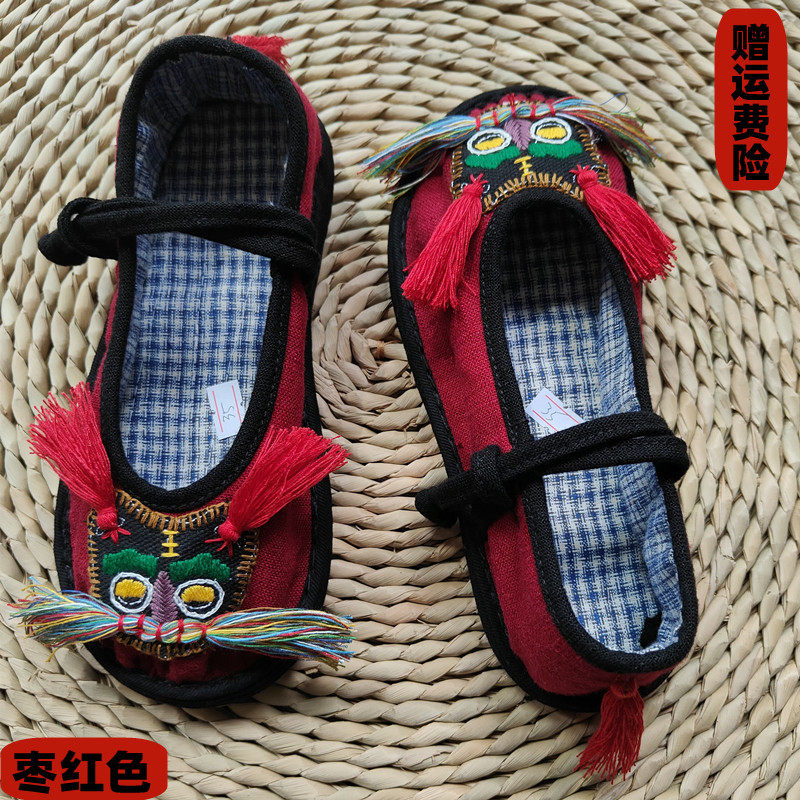 红色千层底虎头鞋休闲手工布鞋