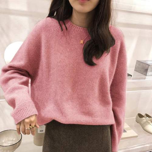 Woolen sweater women's thickened Pullover autumn winter break round neck Korean sweater loose, wear large bottomed sweater outside