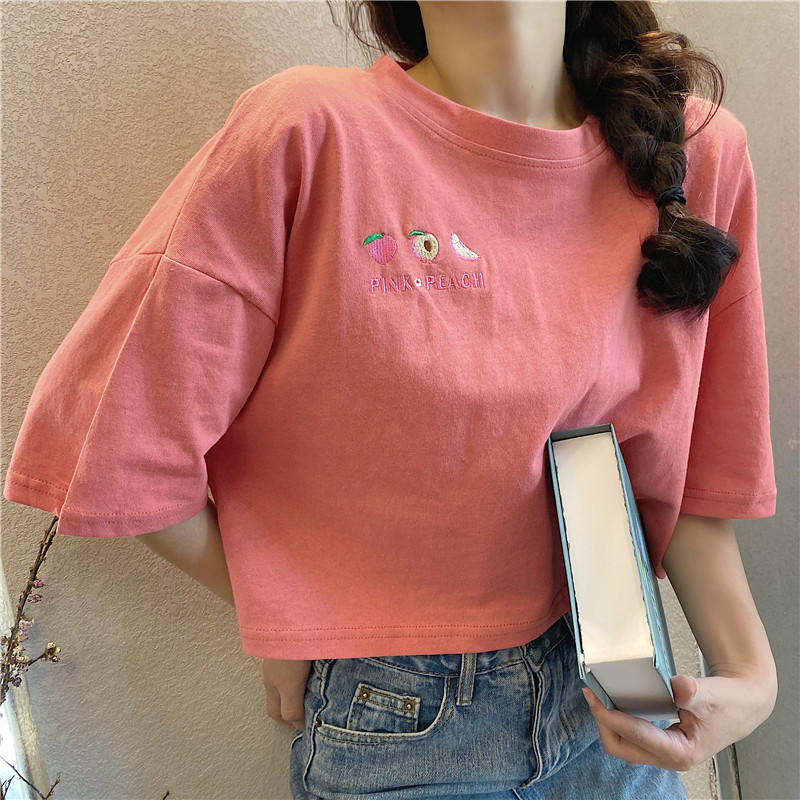 實拍 拉架 刺繡短袖T恤女