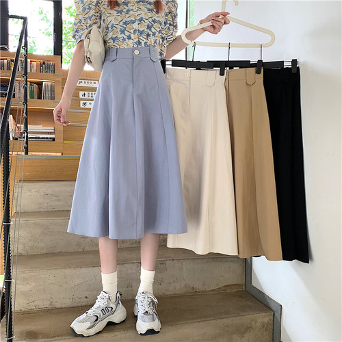 Summer skirt women's design sense Korean version new thin high waist umbrella skirt medium and long A-line skirt