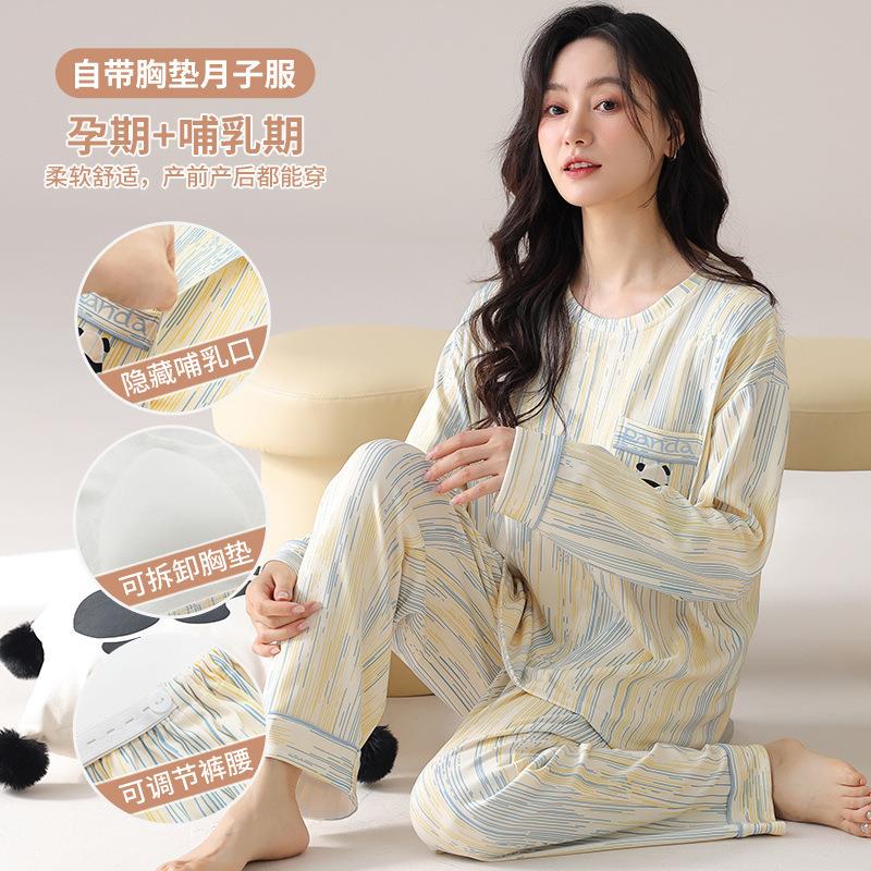 新款仿棉带胸垫月子服加大码睡衣孕妇产后哺乳家居服 200斤产妇
