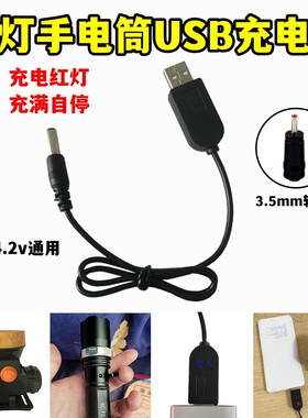 强光手电筒头灯飞碟灯LED灯泡3.7V 4.2V 5V锂电池充电器圆孔USB线