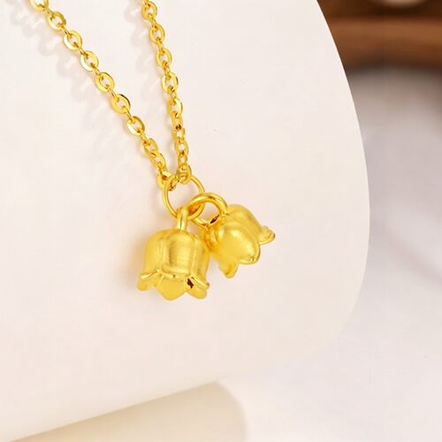 足金999铃兰花吊坠黄金项链