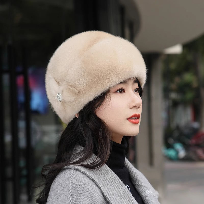 新款水貂毛皮草帽子女冬款2023中老年洋气防寒保暖毛绒时尚妈妈帽