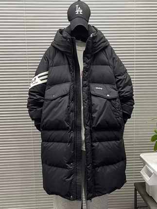 青少年中长款条纹羽绒服男冬季新款加厚连帽外套撞色潮牌学生派克