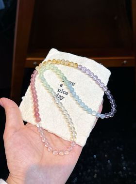 天然彩虹糖果马卡龙多巴胺水晶手链女款单圈时尚饰品礼物送女友