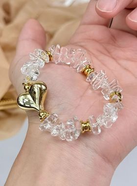 天然白水晶碎石手链女轻奢小众高级感气质百搭花朵串珠手串手环