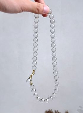 双a等级10mm左右珠径 白水晶牛鼻孔项链s925银扣头 白水晶小水滴