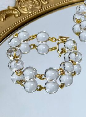 天然白水晶手链女款泡泡珠时尚饰品礼物送女友闺蜜生日礼物