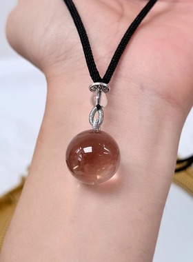 天然白水晶净体大珠径锁骨吊坠项链黑色蜡绳圆环项链吊坠毛衣链