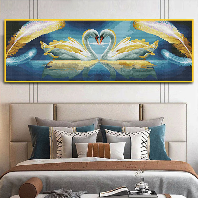 天鹅十字绣2024年新款线绣天鹅湖羽毛适合卧室客厅床头画动物图案