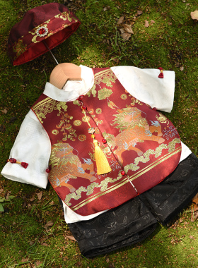 周岁礼服男宝宝中国风抓周服冠衣男童夏季分体唐装百天宴满月衣服