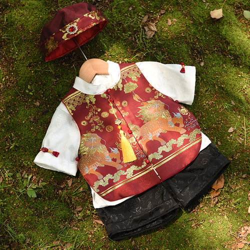 周岁礼服男宝宝中国风抓周服冠衣男童夏季分体唐装百天宴满月衣服