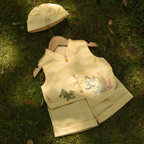 男童生日套装百天儿童唐装中国风古装背心宝宝周岁礼服马甲婴儿服