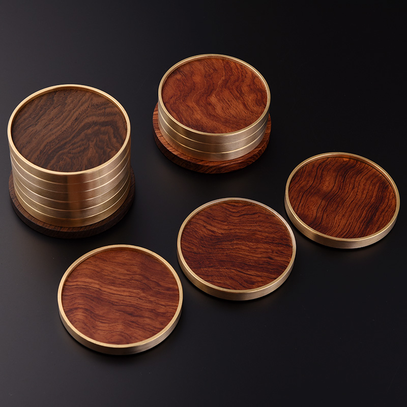 红木镶嵌铜杯垫绝缘垫日本茶道配件创意木杯垫禅宗功夫茶具
