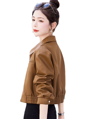 时尚高腰短款机车皮夹克短外套女