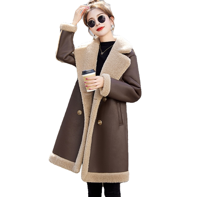 皮毛一体加绒加厚羊羔毛外套女冬