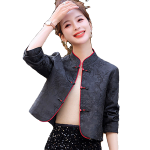 新中式唐装提花短外套女2025年春秋新款高级感气质小个子国风上衣