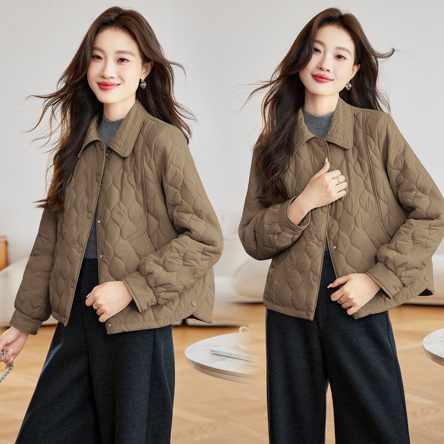 短款轻薄棉衣外套女2025年秋冬新款菱格休闲百搭夹棉上衣棉服夹克