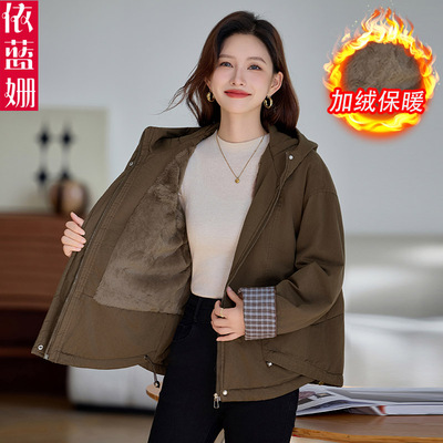 加绒加厚短款休闲连帽派克服外套