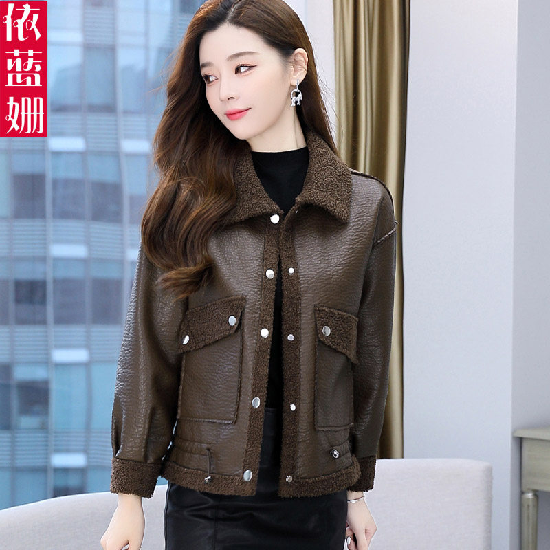 皮毛一体外套女短款2025冬季新款小个子加绒加厚pu皮衣羊羔毛棉服,女装/女士精品,皮衣,淘宝优惠券,粉丝福利购,淘宝优惠卷