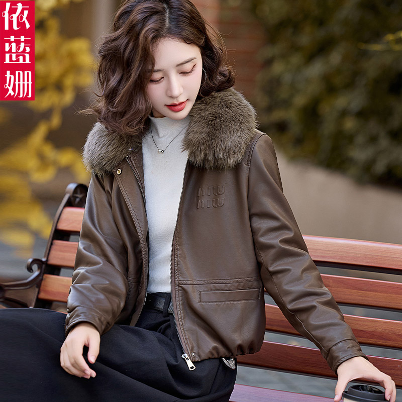 加绒皮衣外套女短款2025年新款冬季时尚宽松小个子加厚皮夹克棉服