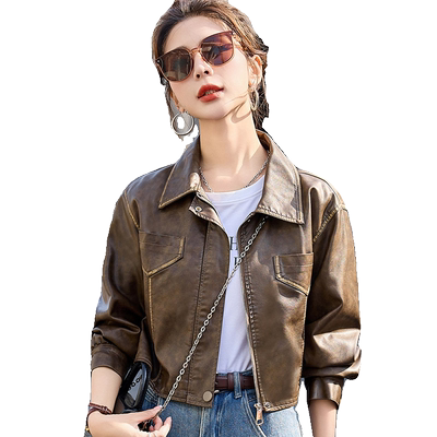 设计感复古机车皮夹克短款小个子