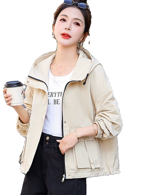 休闲宽松百搭短款风衣工装外套女