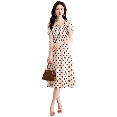 法式温柔风收腰显瘦波点连衣裙女