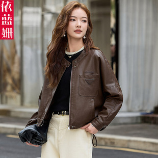 短款 小个子宽松休闲复古PU皮机车夹克上衣 皮衣外套女2025春秋新款