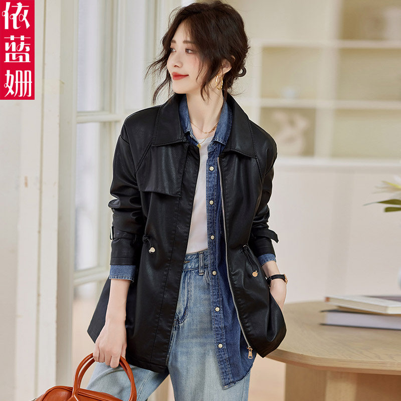 皮衣外套女中长款收腰时尚2024春秋新款宽松百搭高级感风衣机车服,女装/女士精品,皮衣,淘宝优惠券,粉丝福利购,淘宝优惠卷