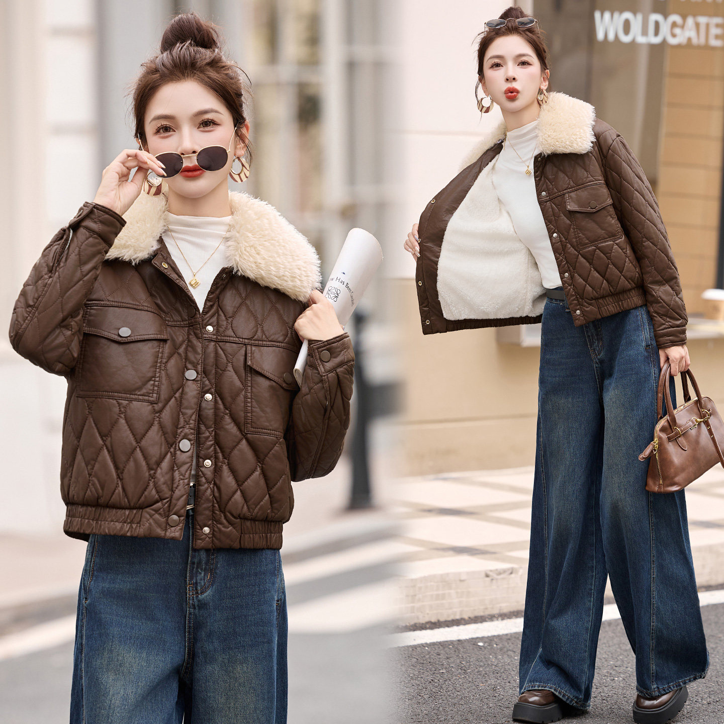 加绒加厚皮衣短外套女2025年冬季新款时尚洋气大毛领PU皮机车夹克