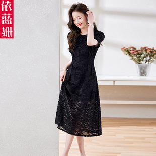 黑色收腰显瘦裙子 气质名媛法式 新款 高级感蕾丝连衣裙女2023年夏装