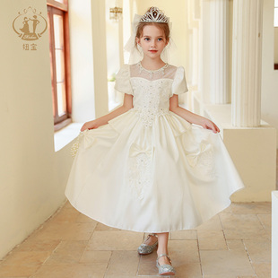 轻奢小众高端女童缎面礼服花童婚礼主持人生日钢琴演奏儿童演出服